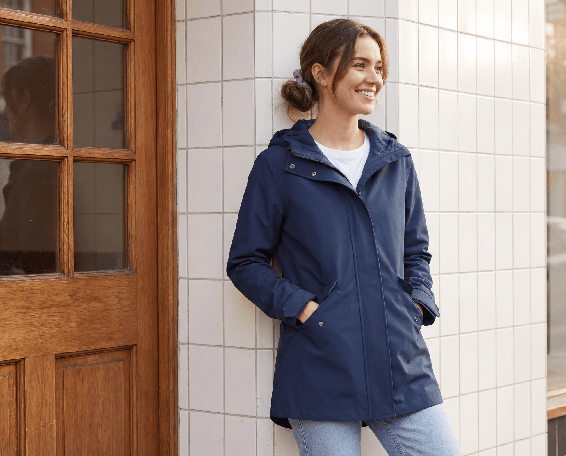 Rokka&Rolla Women's Water-Resistant Anorak Hooded Windbreaker Rain Jacket Transitional Trench Coat - Navy Coats & Jackets Rokka&Rolla