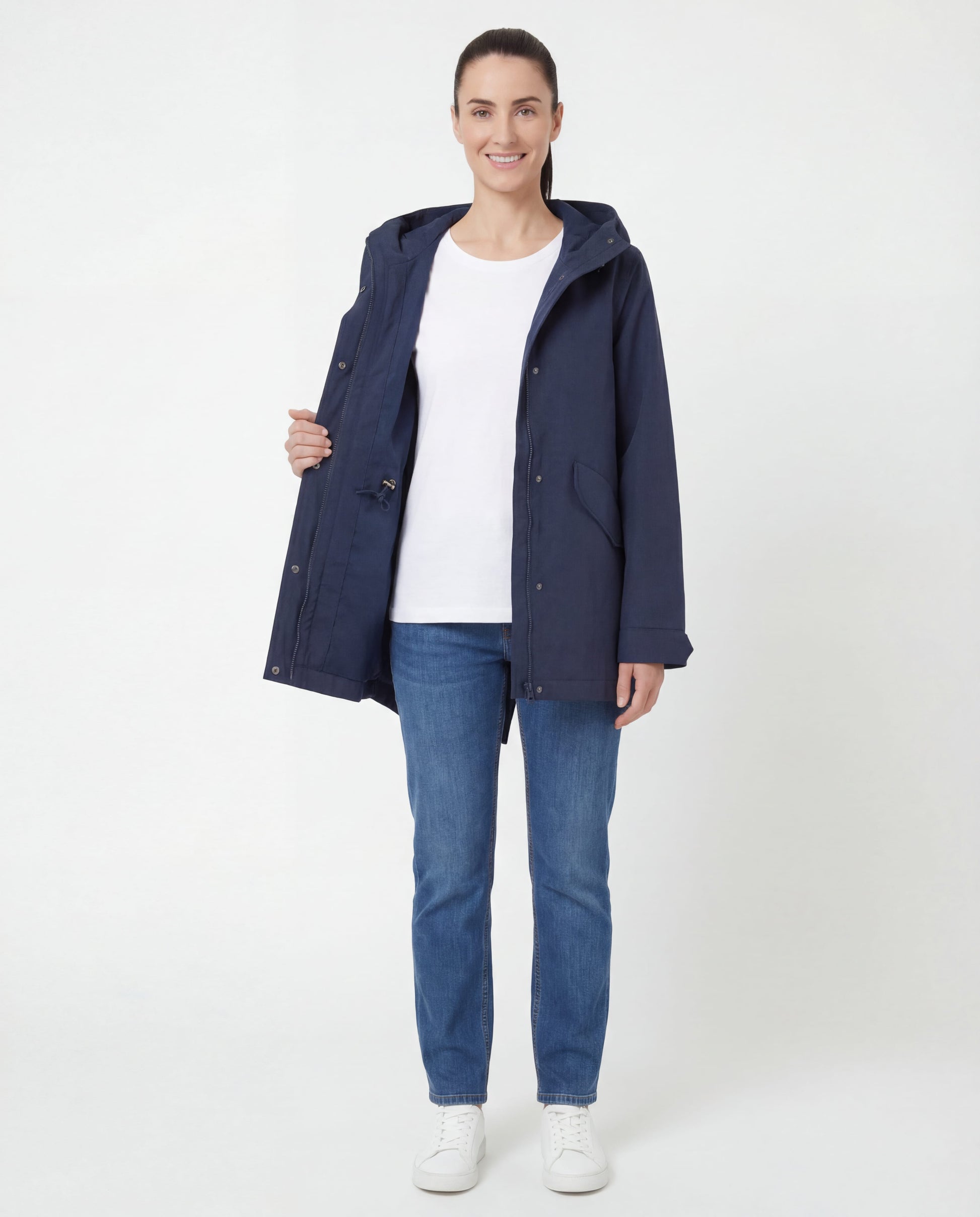 Rokka&Rolla Women's Water-Resistant Anorak Hooded Windbreaker Rain Jacket Transitional Trench Coat - Navy Coats & Jackets Rokka&Rolla