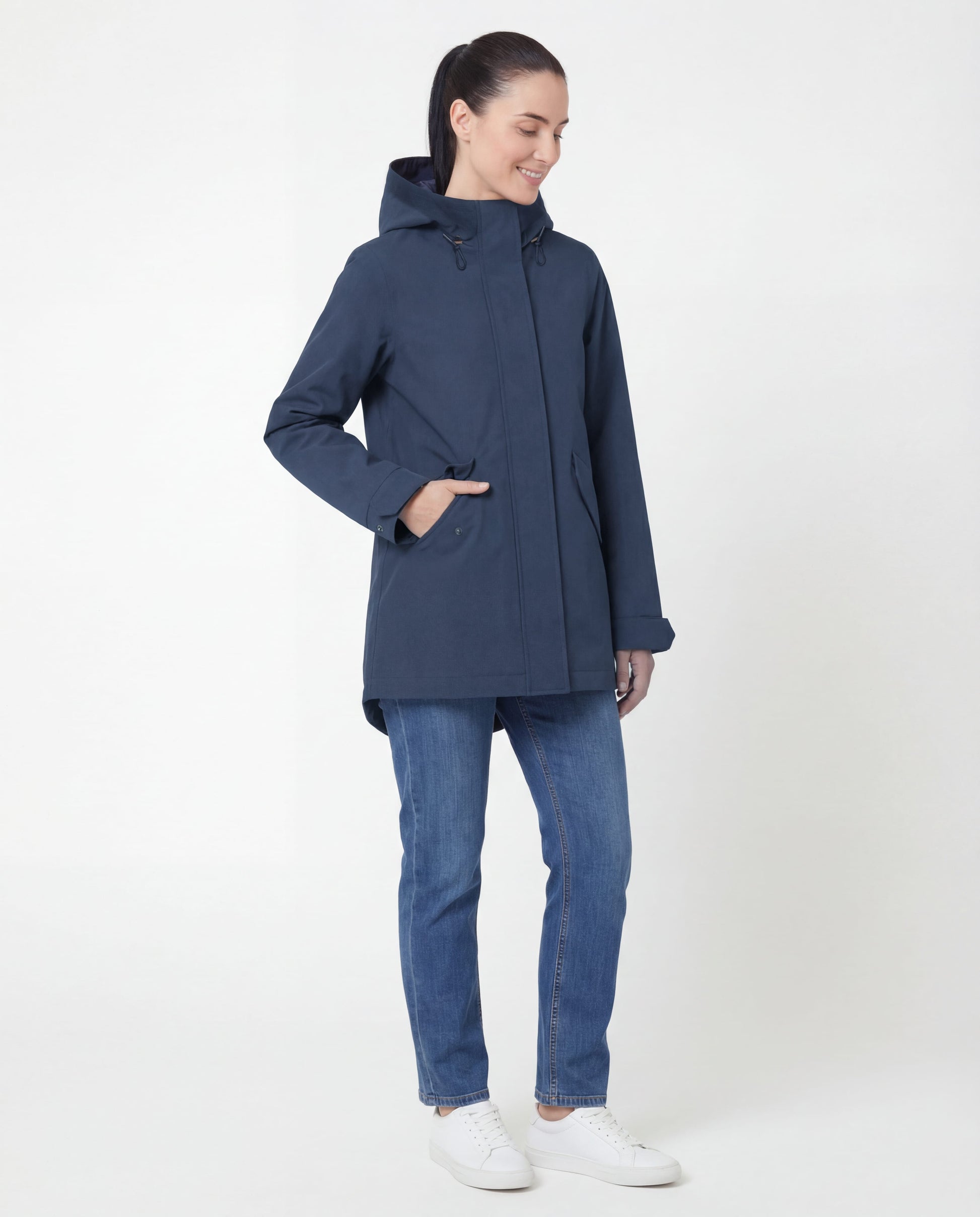 Rokka&Rolla Women's Water-Resistant Anorak Hooded Windbreaker Rain Jacket Transitional Trench Coat - Navy Coats & Jackets Rokka&Rolla