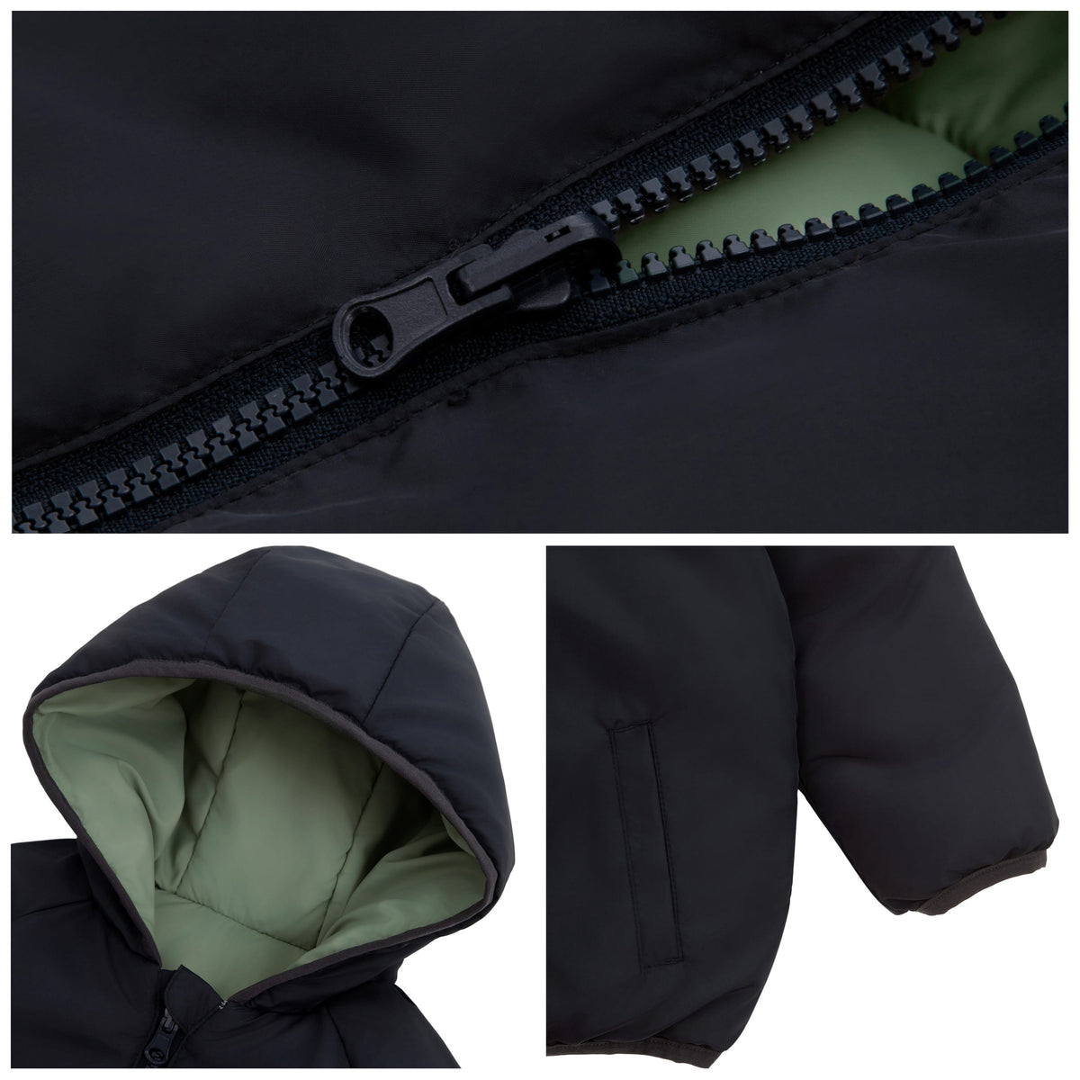 Toddler Boys' Reversible Lightweight Hooded Puffer Jacket - Green/Black Baby & Toddler Outerwear Rokka&Rolla