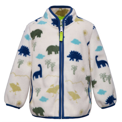 Toddler Fleece Jacket with Stand-Up Collar - Cream Dino Baby & Toddler Outerwear 2T Rokka&Rolla