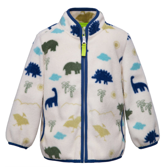 Toddler Fleece Jacket with Stand-Up Collar - Cream Dino Baby & Toddler Outerwear 2T Rokka&Rolla