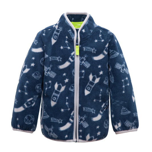 Toddler Fleece Jacket with Stand-Up Collar - Navy Rocket Baby & Toddler Outerwear 2T Rokka&Rolla