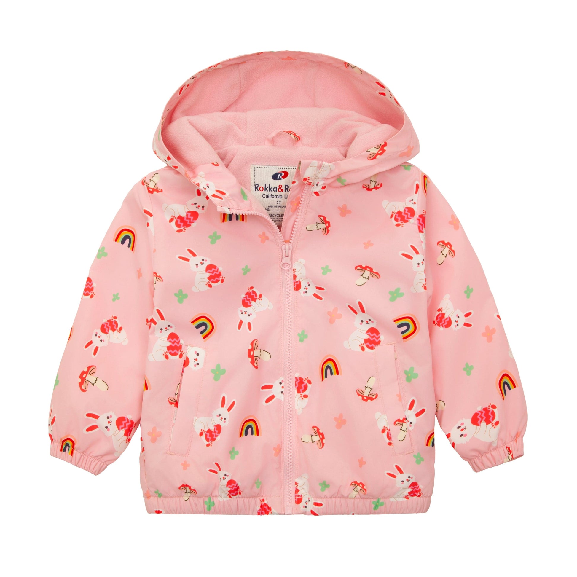 Toddler Gils' Cozy Comfort Full Zip Hooded Fleece Lined Windproof Lightweight Jacket - Rokka&Rolla
