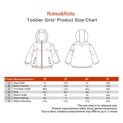 Toddler Gils' Cozy Comfort Full Zip Hooded Fleece Lined Windproof Lightweight Jacket - Rokka&Rolla
