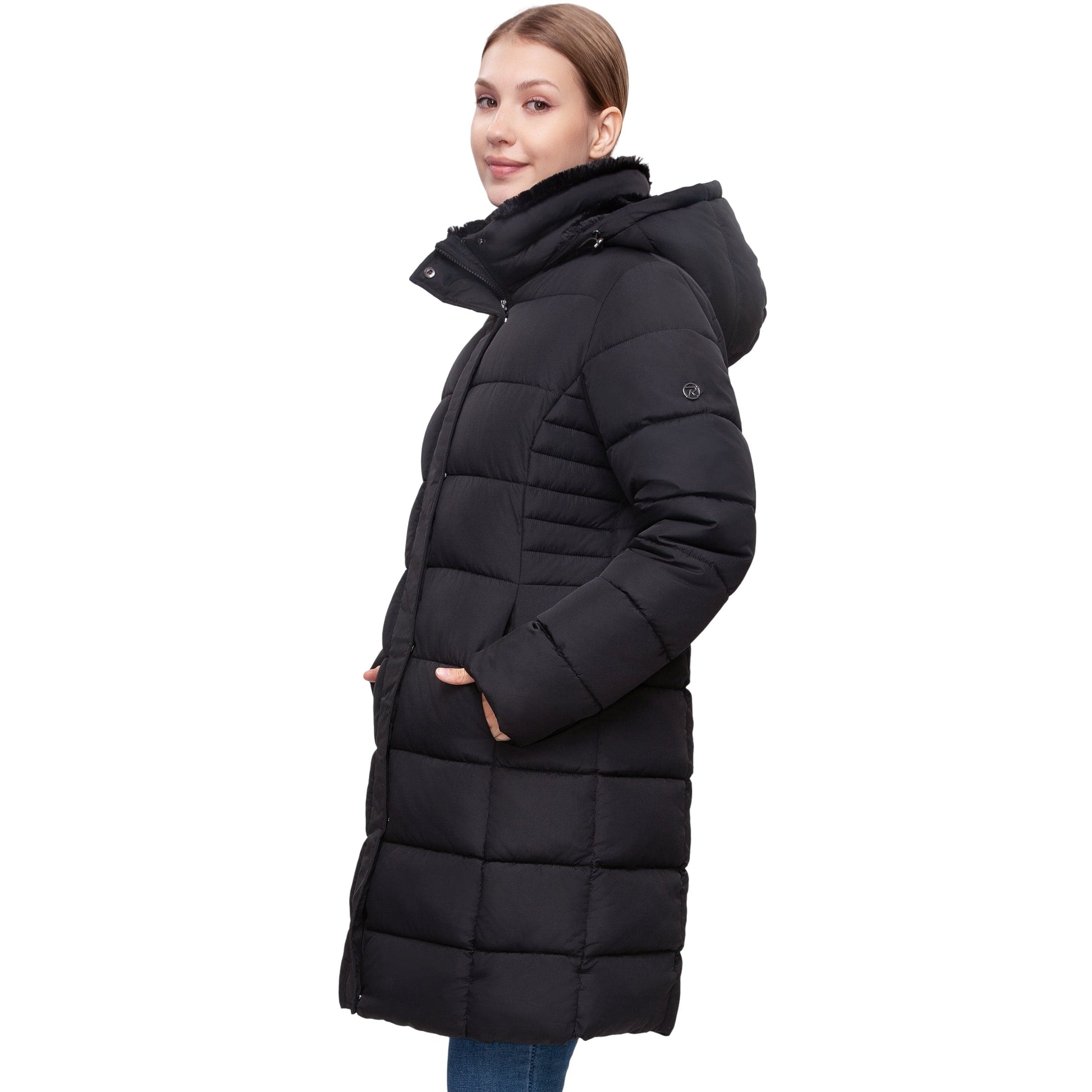 Women's Hooded Winter Long Coat Water Resistant Puffer Jacket Insulated Full Length Warm Outerwear - Black Coats & Jackets Rokka&Rolla