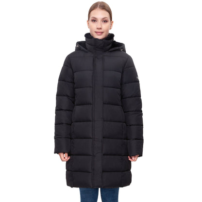 Women's Hooded Winter Long Coat Water Resistant Puffer Jacket Insulated Full Length Warm Outerwear - Black Coats & Jackets Rokka&Rolla