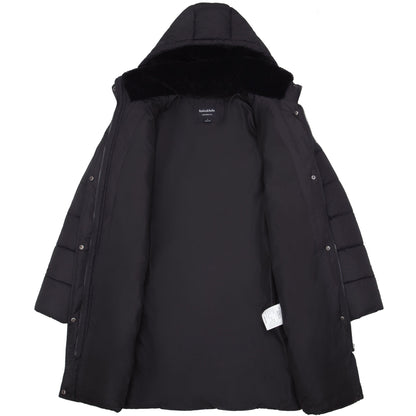 Women's Hooded Winter Long Coat Water Resistant Puffer Jacket Insulated Full Length Warm Outerwear - Black Coats & Jackets Rokka&Rolla