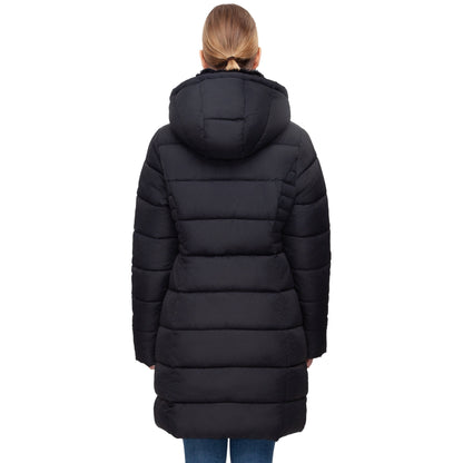 Women's Hooded Winter Long Coat Water Resistant Puffer Jacket Insulated Full Length Warm Outerwear - Black Coats & Jackets Rokka&Rolla