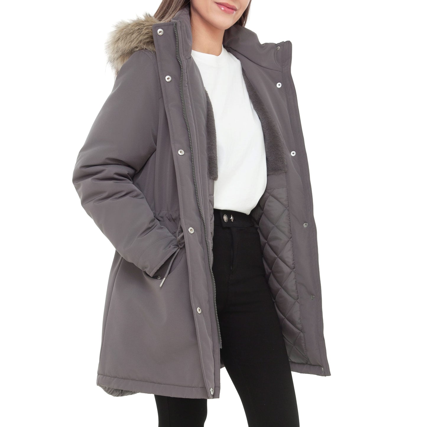 Women's Lightweight Parka Jacket with Faux Fur Hood Coats & Jackets Rokka & Rolla