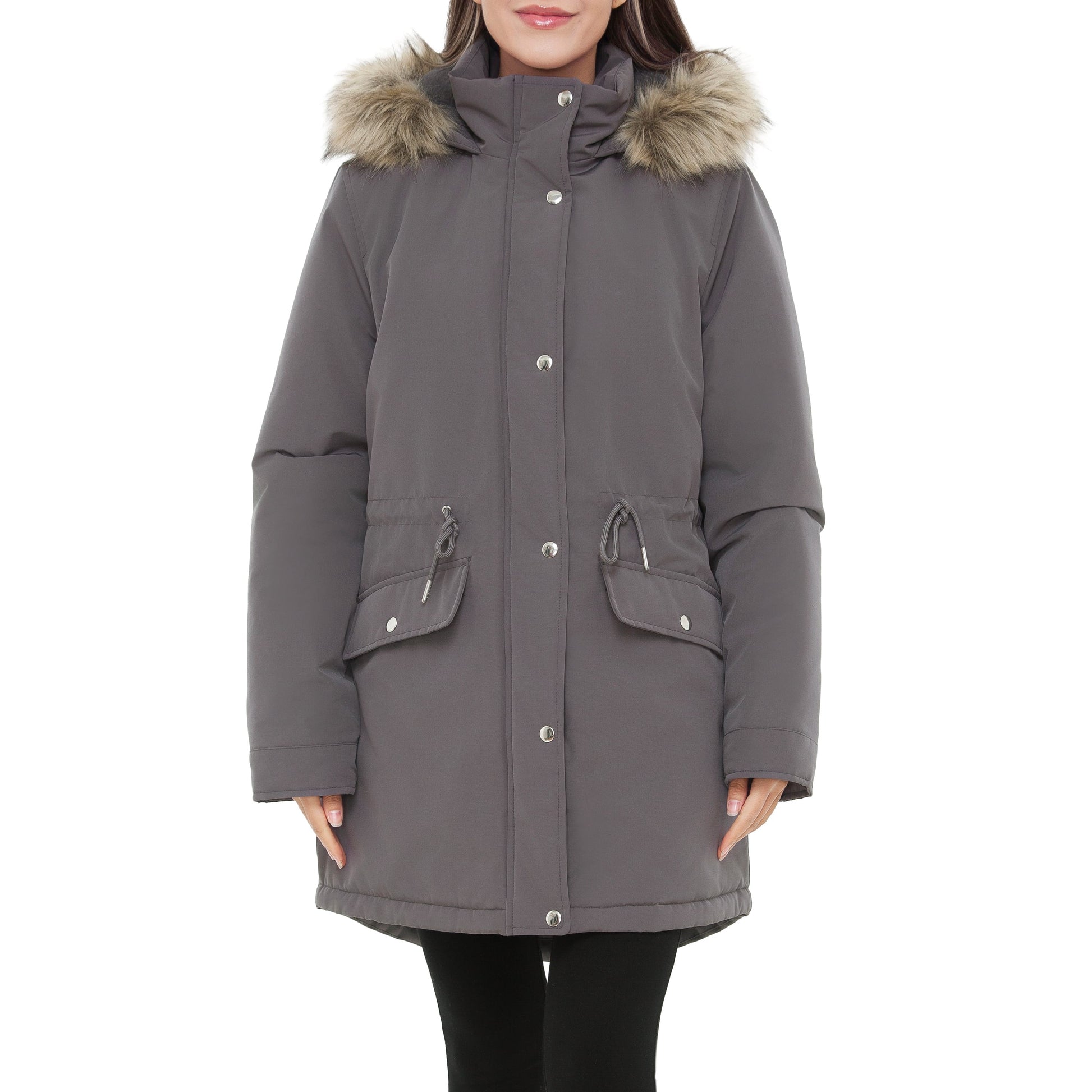 Women's Lightweight Parka Jacket with Faux Fur Hood Coats & Jackets Rokka & Rolla