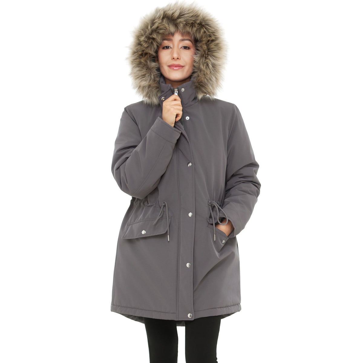 Women's Lightweight Parka Jacket with Faux Fur Hood Coats & Jackets Rokka & Rolla