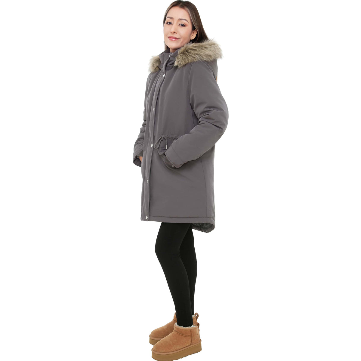 Women's Lightweight Parka Jacket with Faux Fur Hood Coats & Jackets Rokka & Rolla