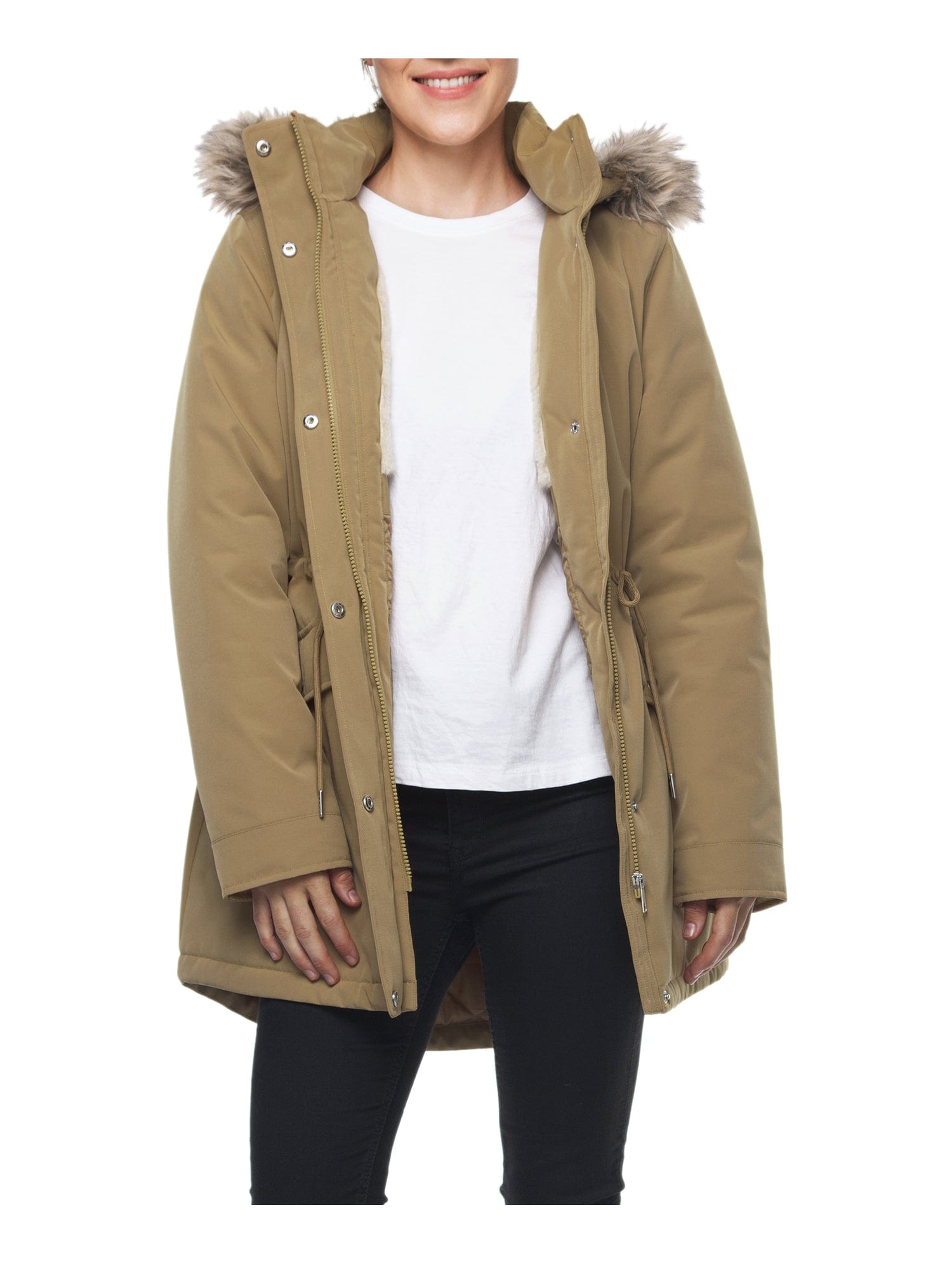 Women's Lightweight Parka Jacket with Faux Fur Hood Coats & Jackets Rokka & Rolla