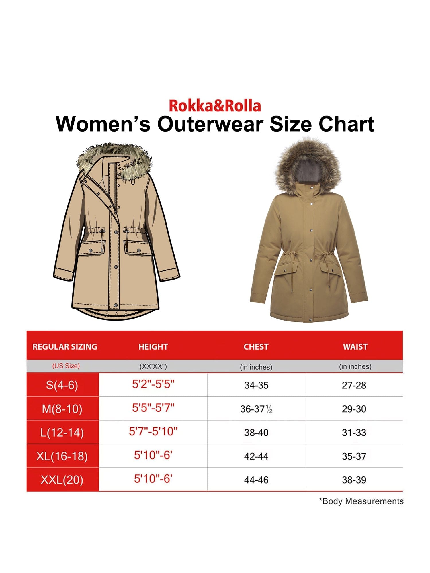 Women's Lightweight Parka Jacket with Faux Fur Hood Coats & Jackets Rokka & Rolla