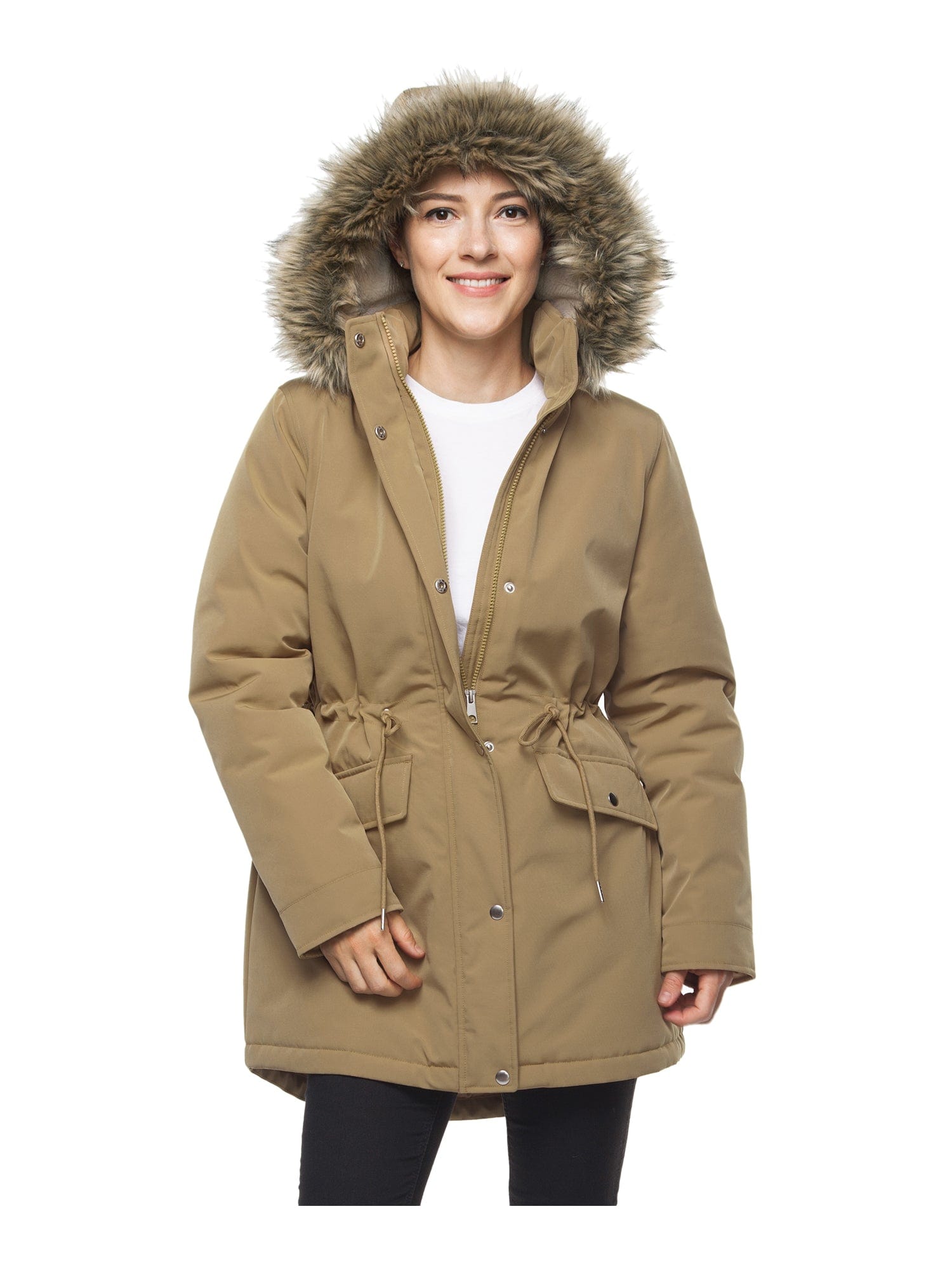 Women's Lightweight Parka Jacket with Faux Fur Hood Coats & Jackets Rokka & Rolla