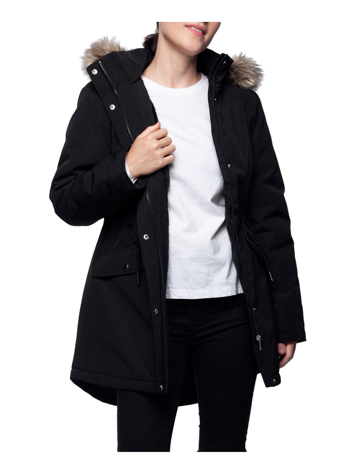 Women's Lightweight Parka Jacket with Faux Fur Hood Coats & Jackets Rokka & Rolla