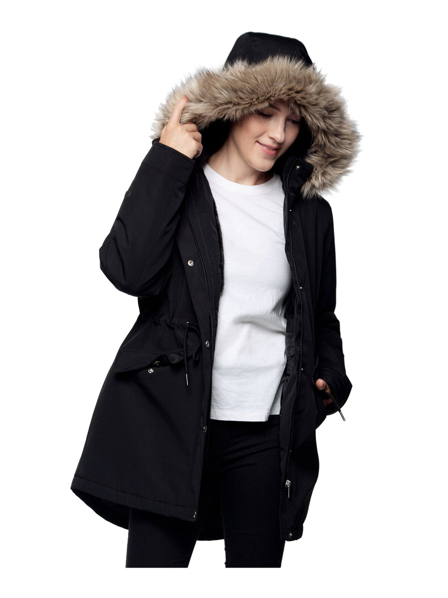 Women's Lightweight Parka Jacket with Faux Fur Hood Coats & Jackets Rokka & Rolla