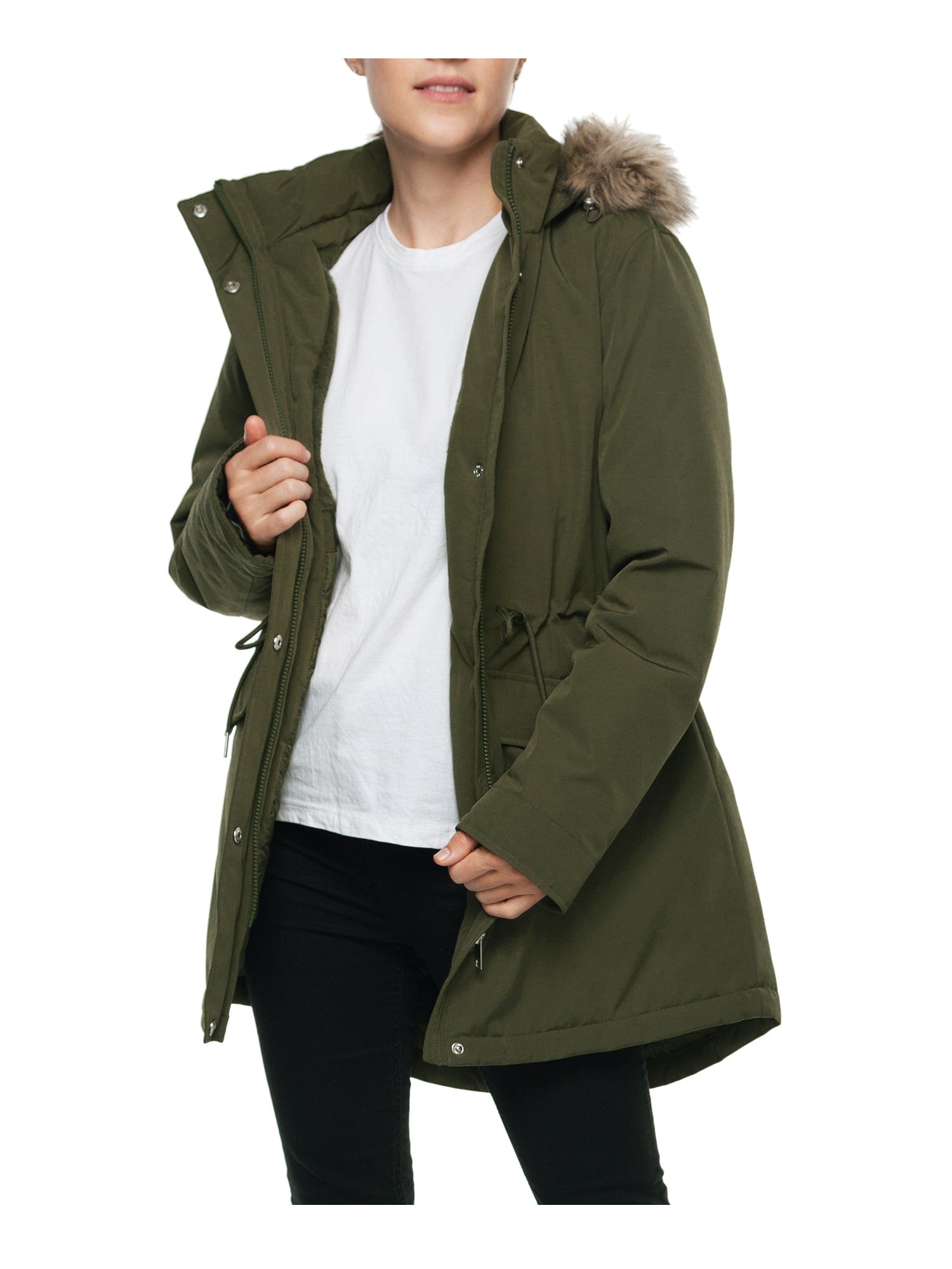 Women s Lightweight Parka Jacket with Faux Fur Hood Rokka Rolla