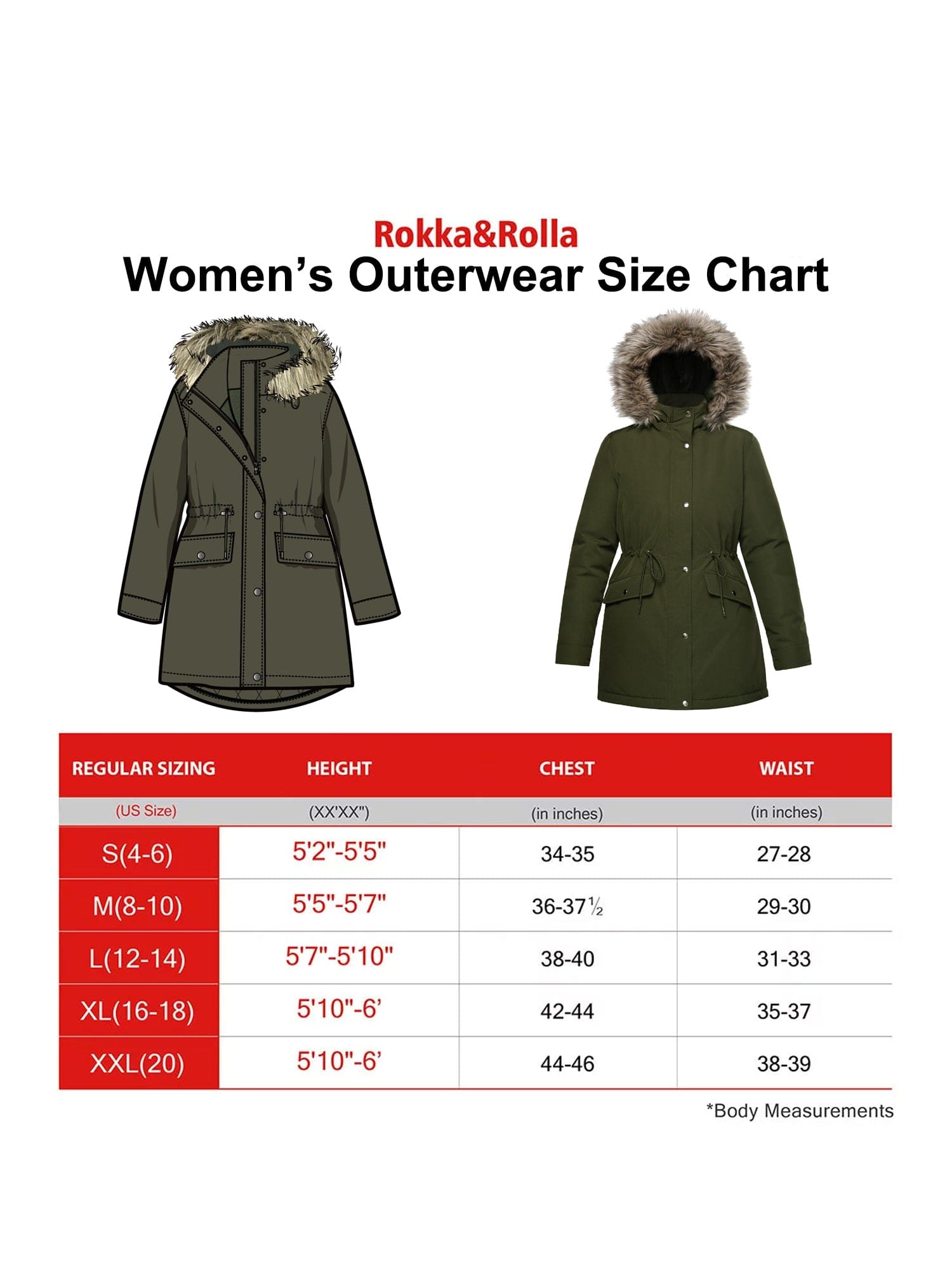 Women's Lightweight Parka Jacket with Faux Fur Hood Coats & Jackets Rokka & Rolla