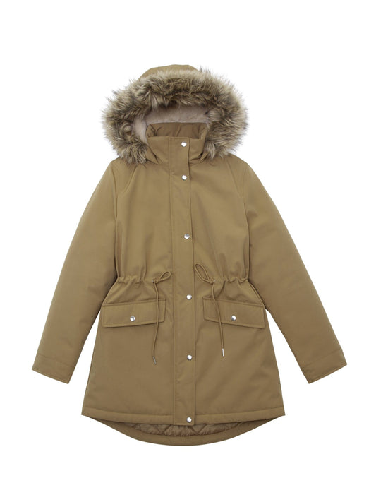 Women's Lightweight Parka Jacket with Faux Fur Hood Coats & Jackets S (4-6) / Khaki Rokka & Rolla