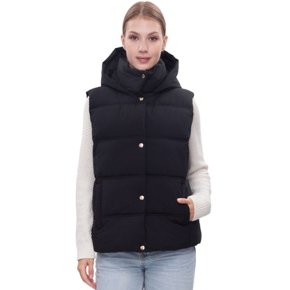 Women's Puffer Hooded Quilted Sleeveless Jacket Insulated Vest -Black Coats & Jackets Rokka&Rolla