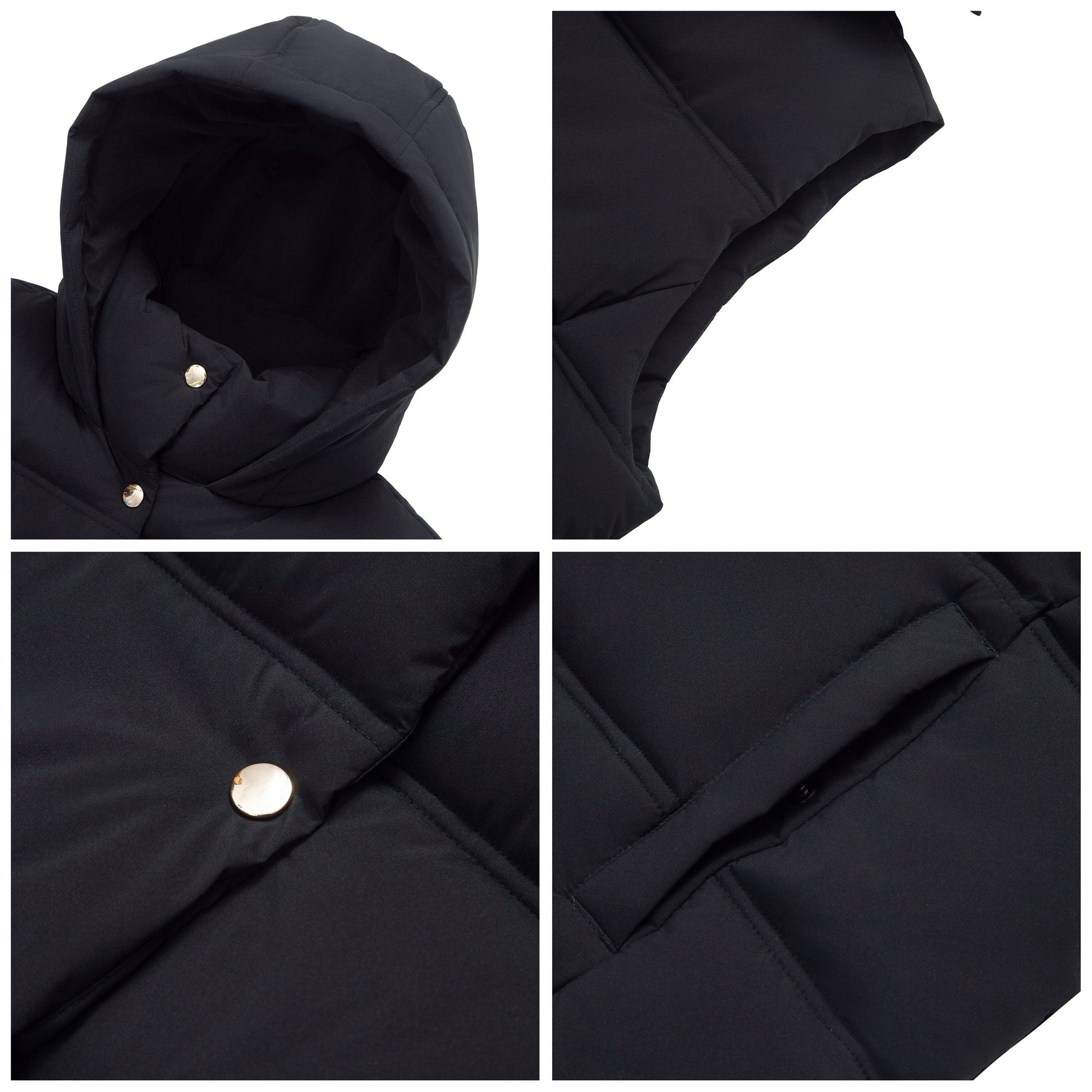 Women's Puffer Hooded Quilted Sleeveless Jacket Insulated Vest -Black Coats & Jackets Rokka&Rolla