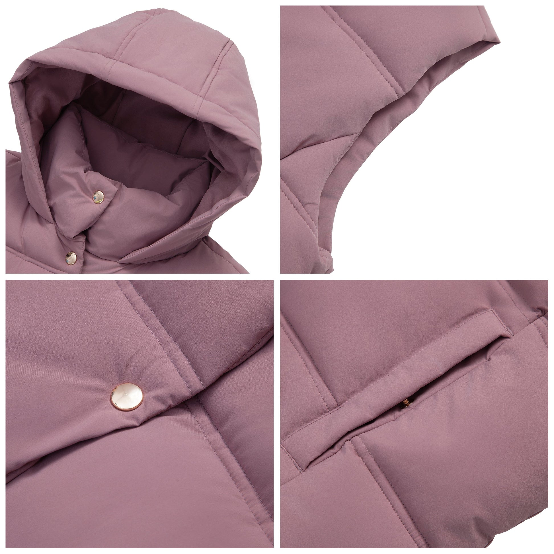Women's Puffer Hooded Quilted Sleeveless Jacket Insulated Vest - Mauve Coats & Jackets Rokka&Rolla