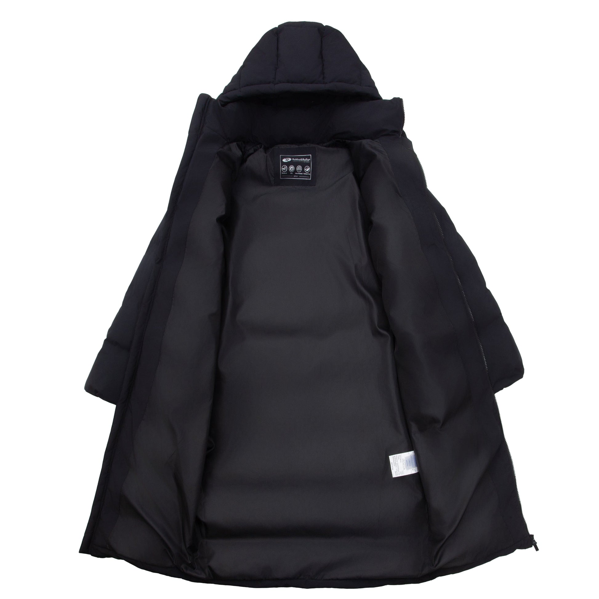 Women's Puffer Jacket Long Padded Coat Two Way Zipper Knee Length Warm Outerwear - Black Coats & Jackets Rokka&Rolla