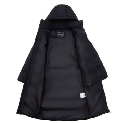 Women's Puffer Jacket Long Padded Coat Two Way Zipper Knee Length Warm Outerwear - Black Coats & Jackets Rokka&Rolla