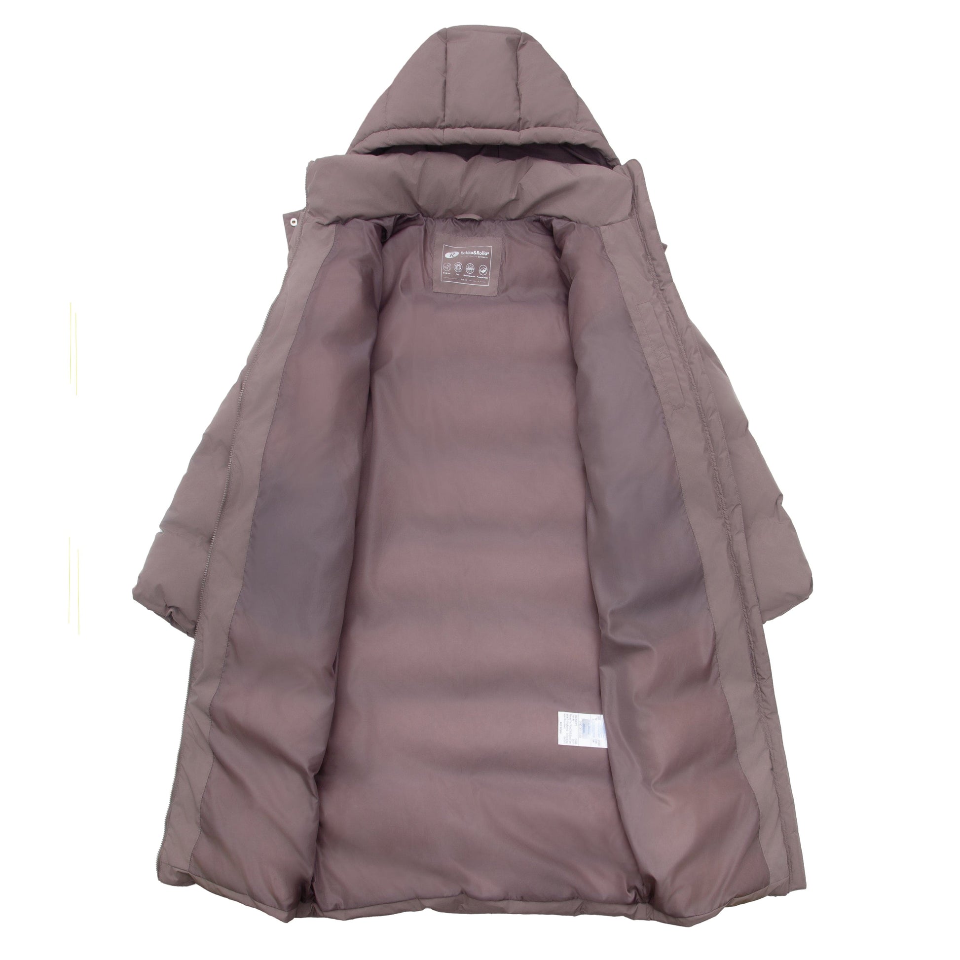 Women's Puffer Jacket Long Padded Coat Two Way Zipper Knee Length Warm Outerwear - Stone Coats & Jackets Rokka&Rolla