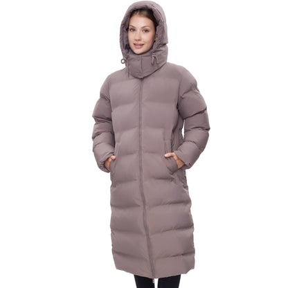 Women's Puffer Jacket Long Padded Coat Two Way Zipper Knee Length Warm Outerwear - Stone Coats & Jackets Rokka&Rolla
