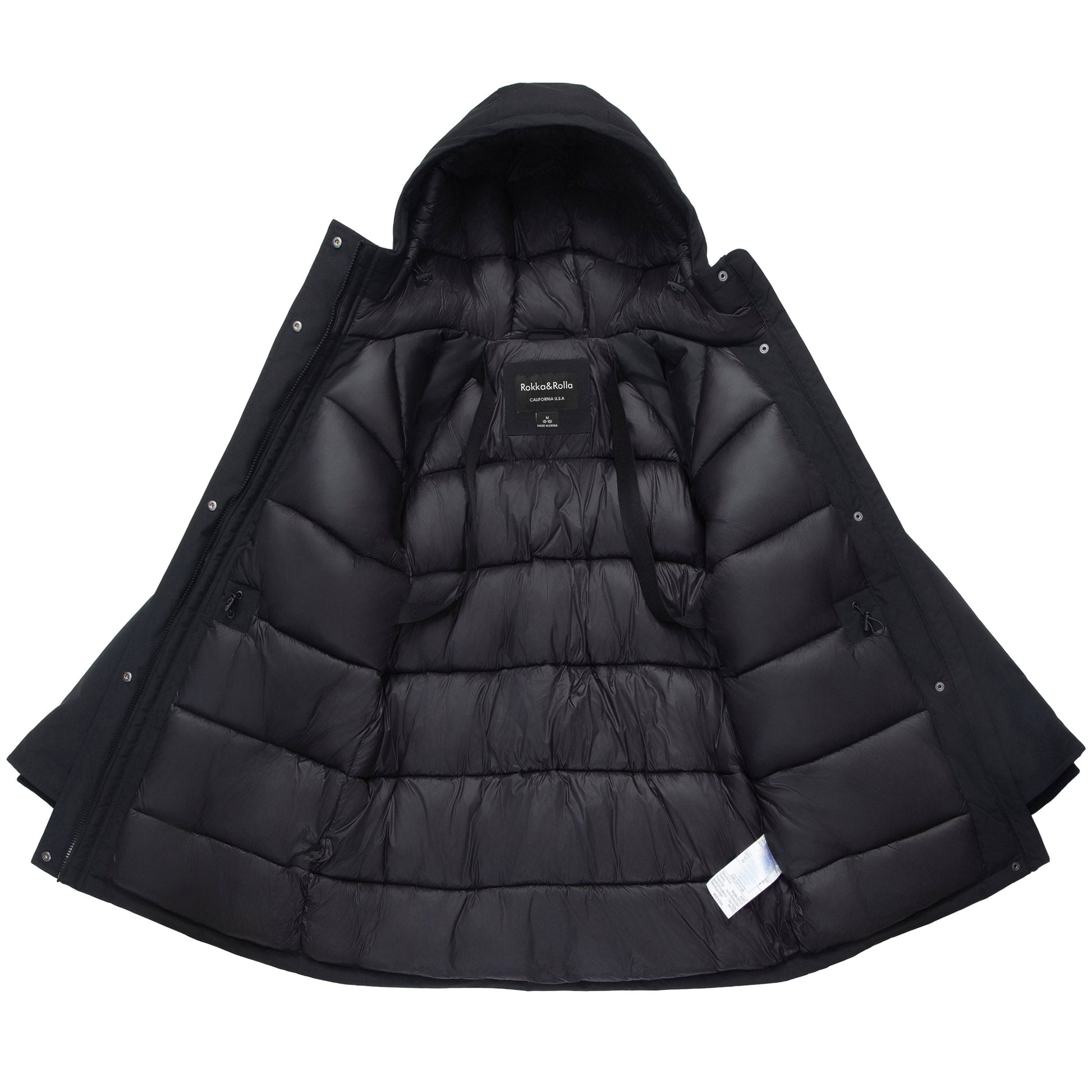 Women's Quilted Jacket Long Line Hip Length Insulated Outerwear - Black Coats & Jackets Rokka&Rolla