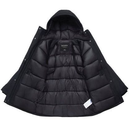 Women's Quilted Jacket Long Line Hip Length Insulated Outerwear - Black Coats & Jackets Rokka&Rolla