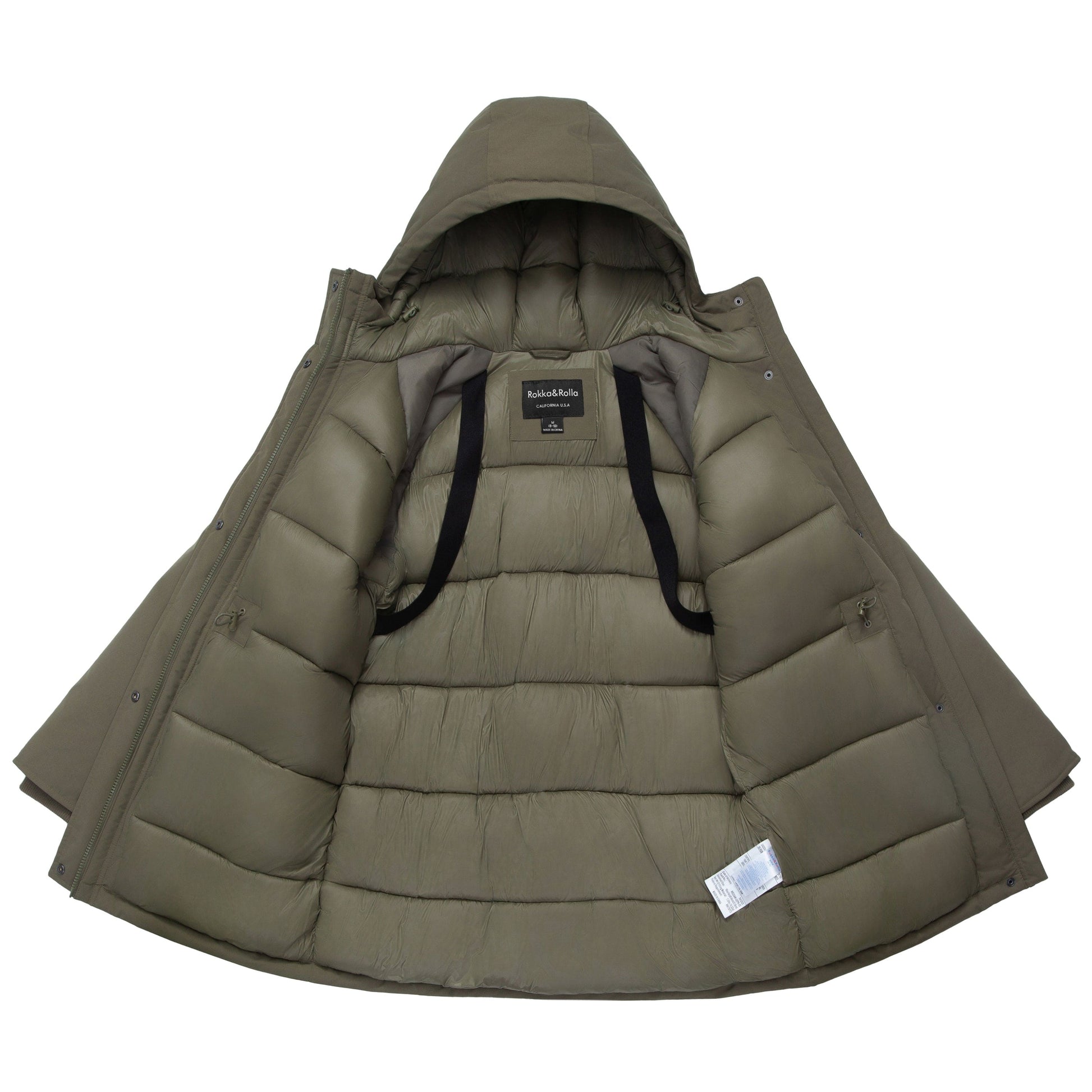Women's Quilted Jacket Long Line Hip Length Insulated Outerwear - Olive Coats & Jackets Rokka&Rolla