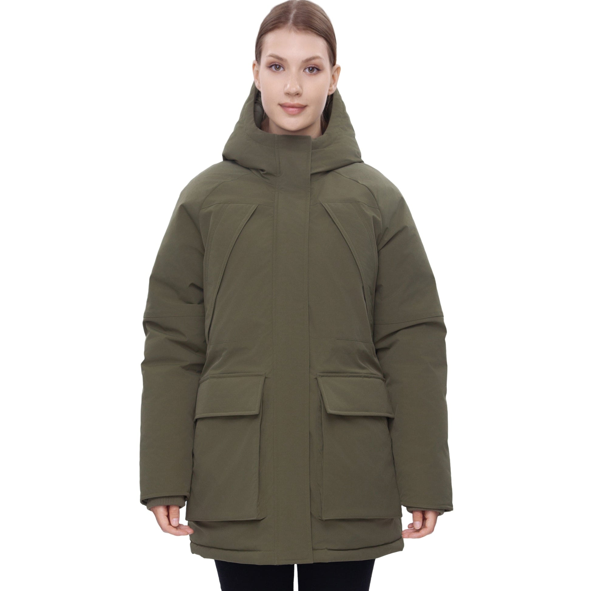 Women's Quilted Jacket Long Line Hip Length Insulated Outerwear - Olive Coats & Jackets Rokka&Rolla