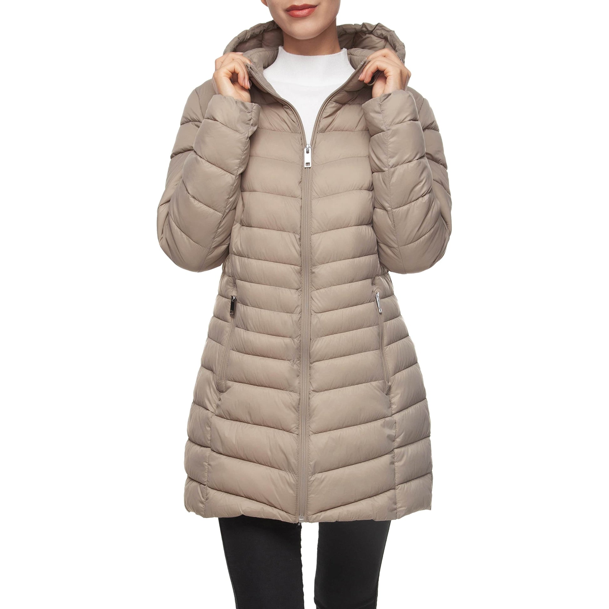 Women's Ultra Light Packable Long Puffer Jacket Coats & Jackets S (4-6) / Diverse Beige Rokka & Rolla