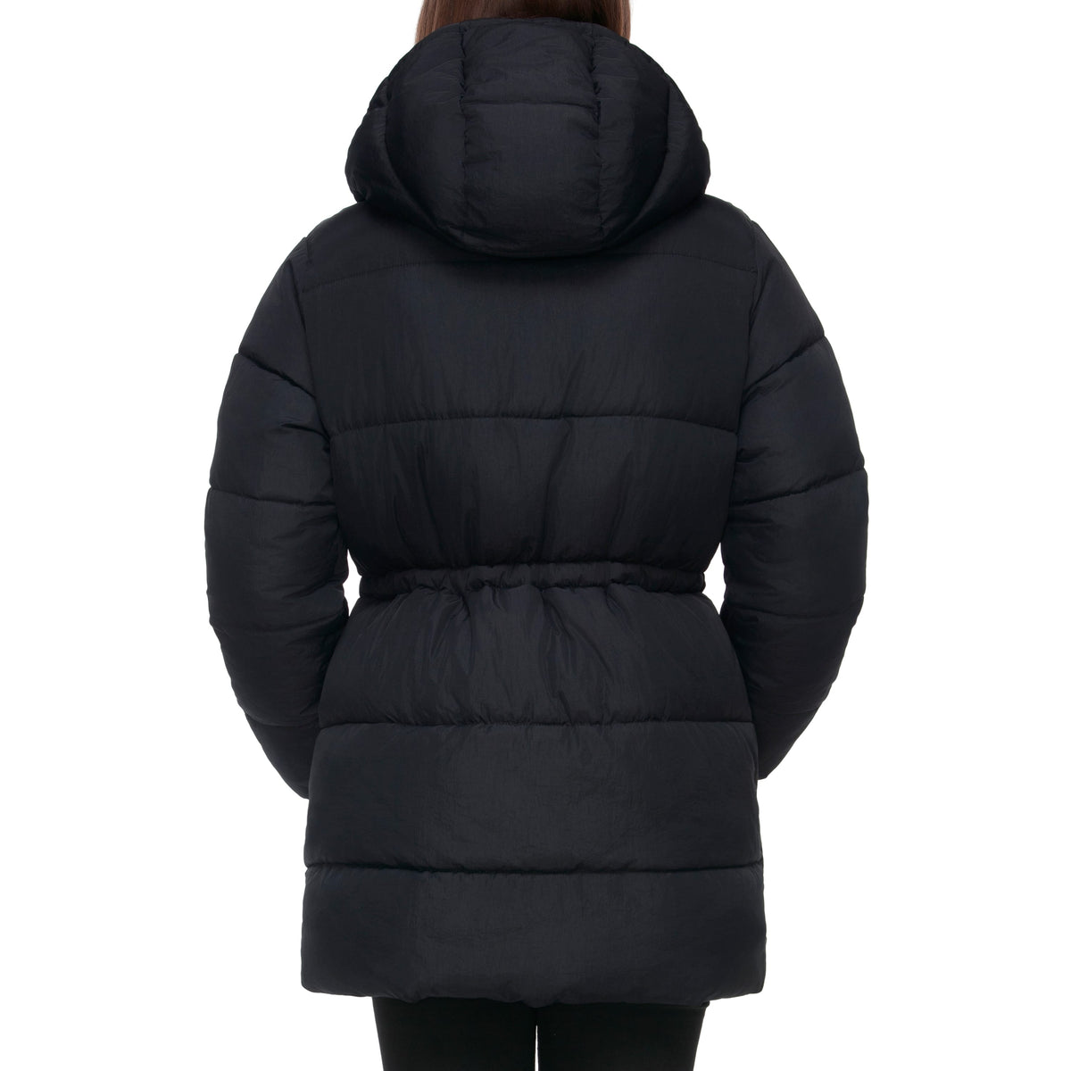 Women's Winter Puffer Jacket Cinch Waist Fleece Hood Parka Coat - Black Coats & Jackets Rokka&Rolla