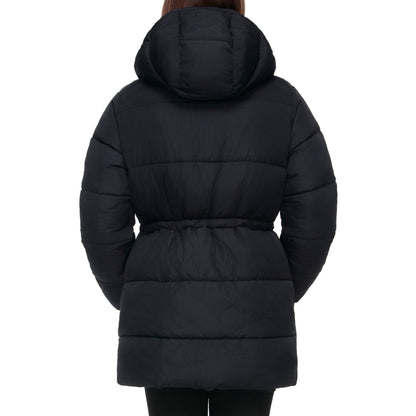 Women's Winter Puffer Jacket Cinch Waist Fleece Hood Parka Coat - Black Coats & Jackets Rokka&Rolla