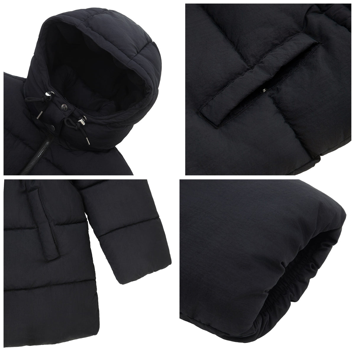 Women's Winter Puffer Jacket Cinch Waist Fleece Hood Parka Coat - Black Coats & Jackets Rokka&Rolla