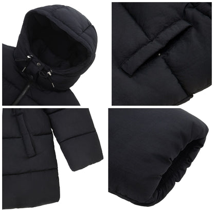 Women's Winter Puffer Jacket Cinch Waist Fleece Hood Parka Coat - Black Coats & Jackets Rokka&Rolla