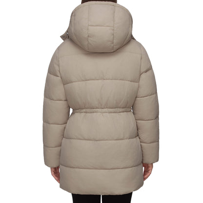 Women's Winter Puffer Jacket Cinch Waist Fleece Hood Parka Coat - Khaki Coats & Jackets Rokka&Rolla