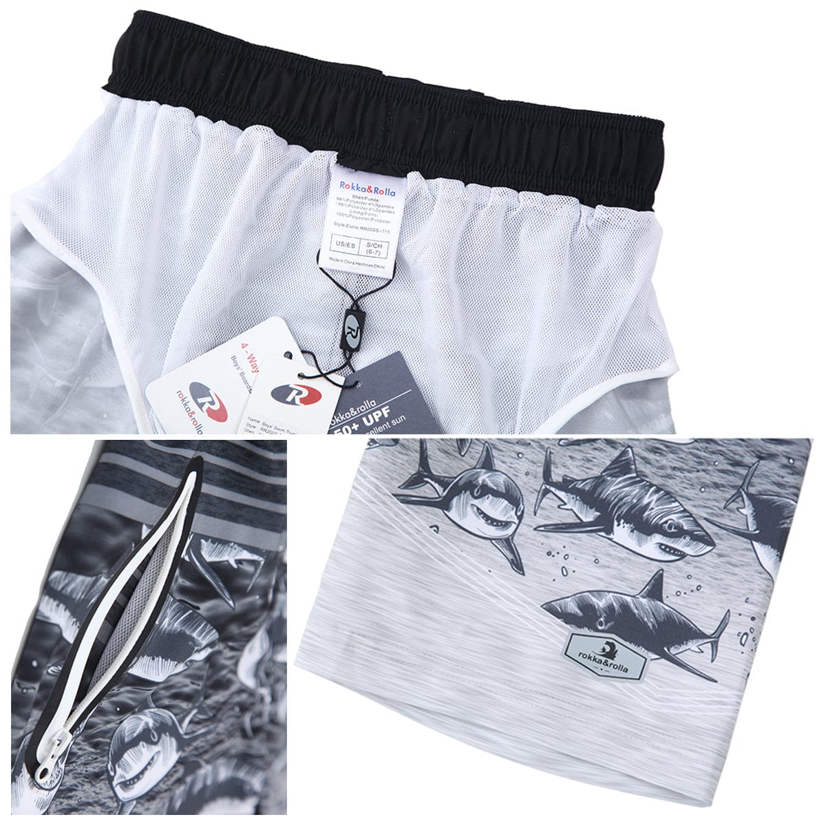 Boys' 4-Way Stretch Mesh Lined Swim Trunks Swimwear Rokka & Rolla