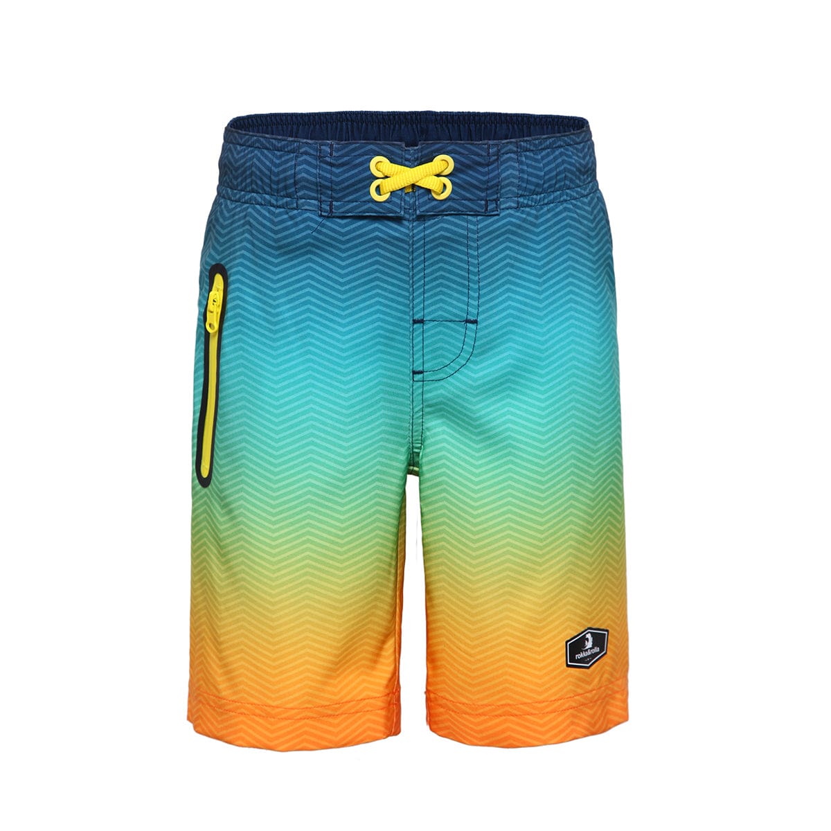 Boys' 4-Way Stretch Mesh Lined Swim Trunks Swimwear XS (4-5) / Neon Waves Rokka & Rolla
