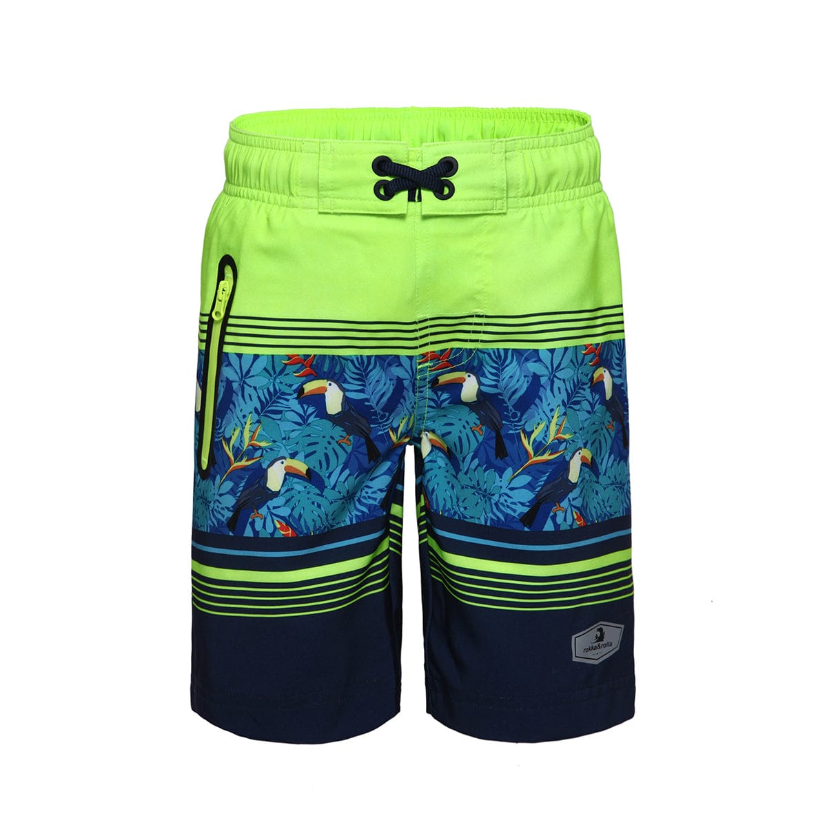 Boys' 4-Way Stretch Mesh Lined Swim Trunks Swimwear XS (4-5) / Toucan Bird Rokka & Rolla