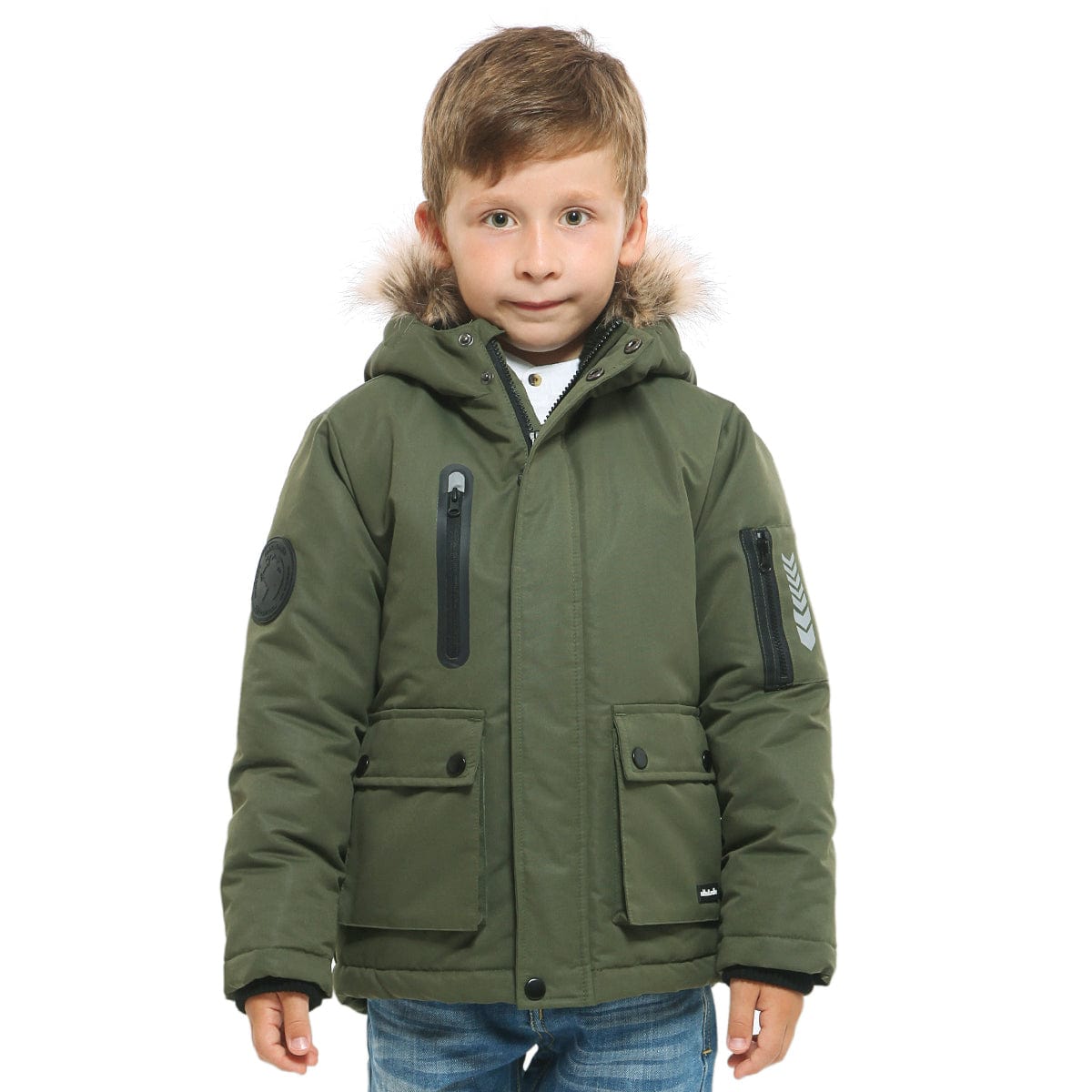 Boys' Parka Jacket with Faux Fur Insulated Hood Rokka & Rolla