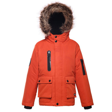 Boys' Parka Jacket with Faux Fur Insulated Hood XS (4-5) / Mandarin Orange Rokka & Rolla