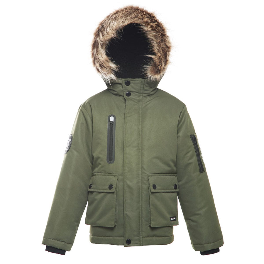 Boys' Parka Jacket with Faux Fur Insulated Hood XS (4-5) / Olive Branch Rokka & Rolla