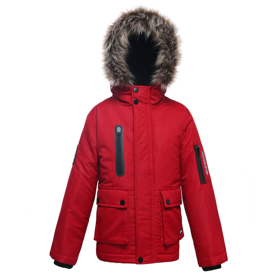 Boys' Parka Jacket with Faux Fur Insulated Hood XS (4-5) / Tango Red Rokka & Rolla