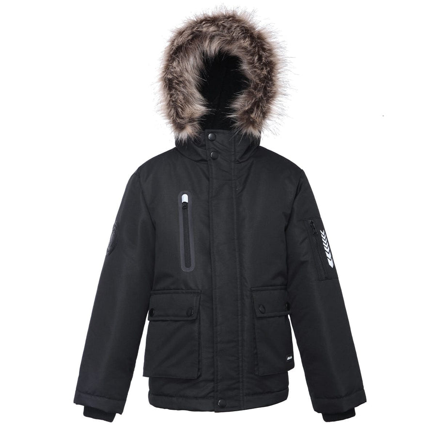 Boys' Parka Jacket with Faux Fur Insulated Hood XS (4-5) / Very Black Rokka & Rolla